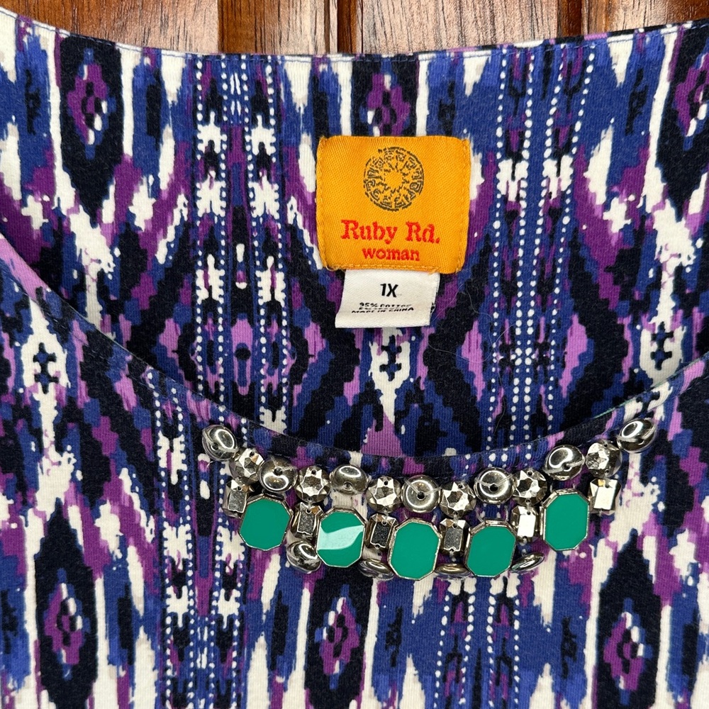 Ruby Rd. Blue and Purple Patterned Blouse - Picture 5 of 6